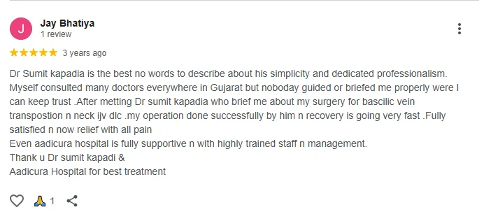 Verified Google review 10 for Dr. Sumit Kapadia