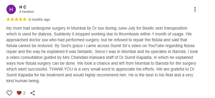 Verified Google review 2 for Dr. Sumit Kapadia